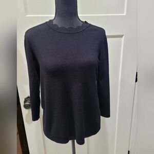 41 Hawthorne scalloped neck 3/4 sleeve black sweater